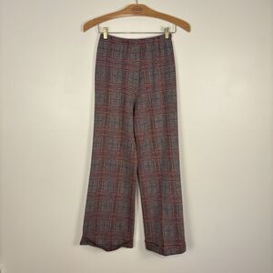VTG 60s 70s Plaid Wide Leg High Waisted Pull On Trouser Pants Medium